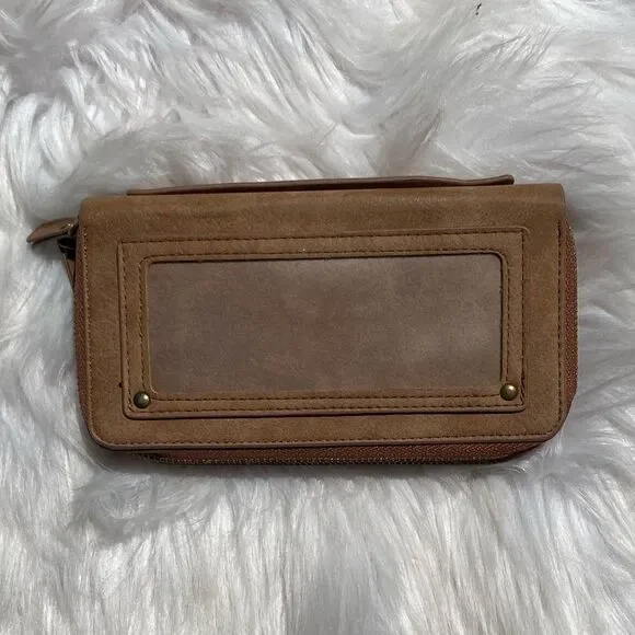 Mini Crossbody Zip Up Crossbody Wallet Tan and Gold Small - Picture 4 of 9